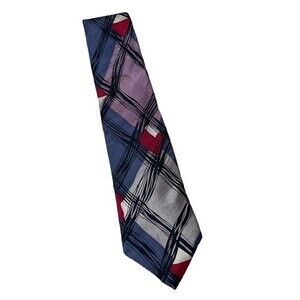 Bugatti 100% Italian Silk Tie Blue Gray Red Office  Church Wedding Formal